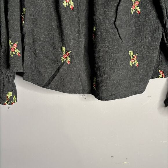Altar’d State Black Off Shoulder Top With Embroidered Flowers Size Small - Picture 3 of 7